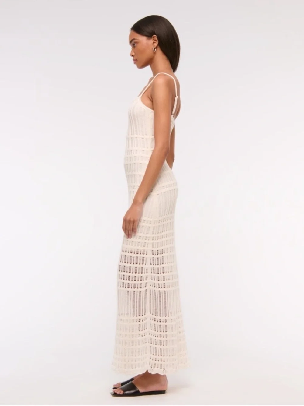 🌻NEW w/tag Abercrombie & Fitch White Crochet Maxi Dress Sleeveless Side Slit XS